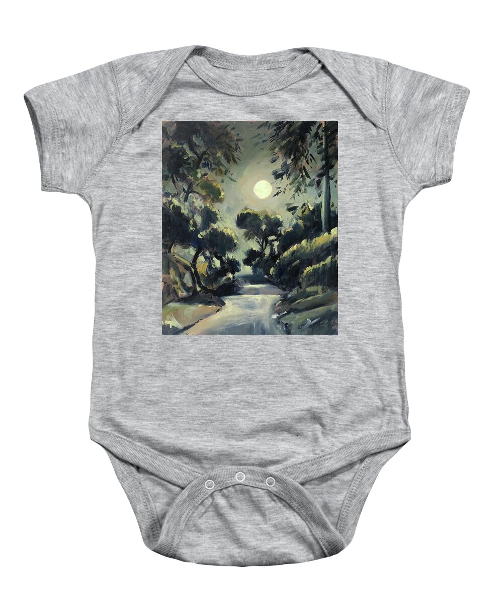 Loggos Baby Onesie featuring the painting Morning moon Loggos by Nop Briex