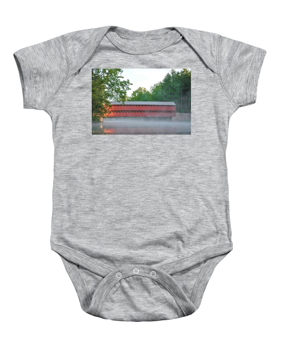 Morning Baby Onesie featuring the photograph Morning on Swamp Creek - Sachs Covered Bridge - Gettysburg by Bill Cannon