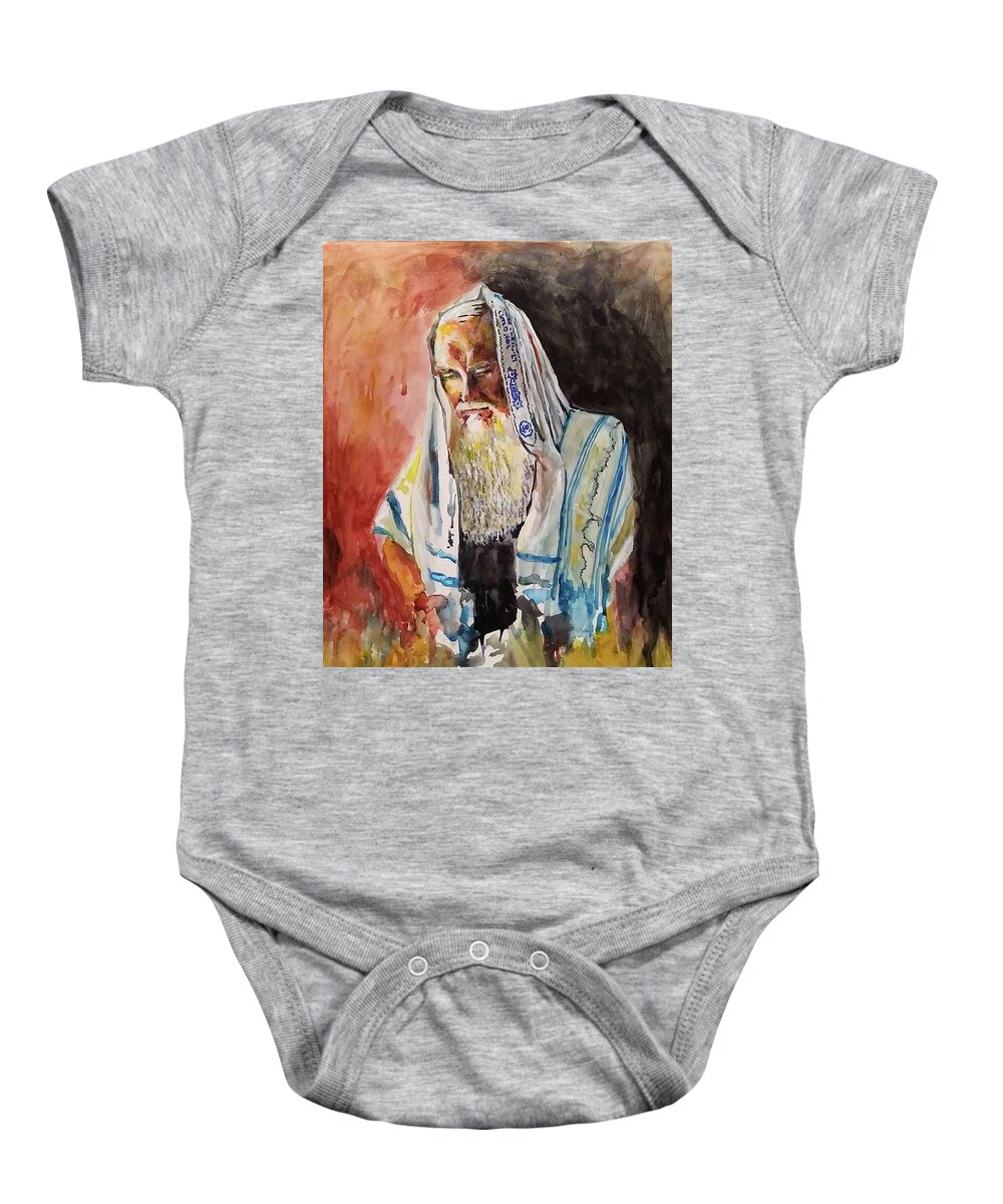 Rabbi Baby Onesie featuring the painting Morning prayers by Mike Benton