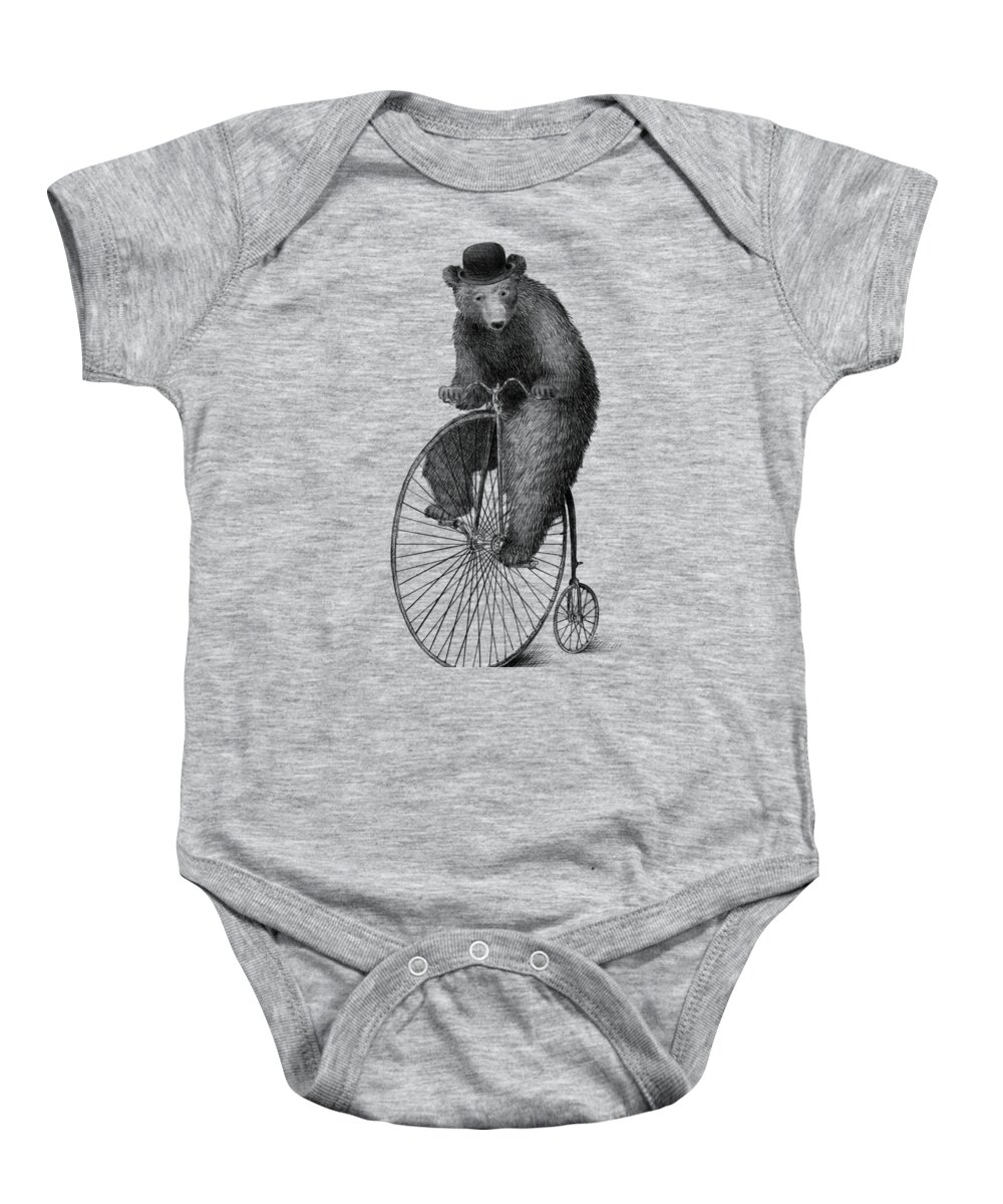 Bear Baby Onesie featuring the drawing Morning Ride by Eric Fan