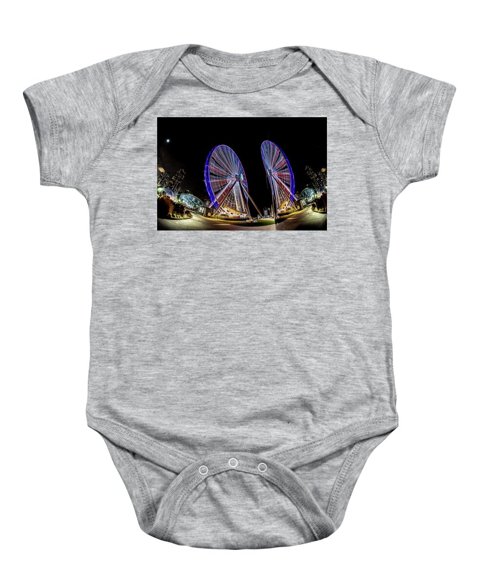 Chicago Baby Onesie featuring the photograph New ferris wheel and its reflection by Sven Brogren