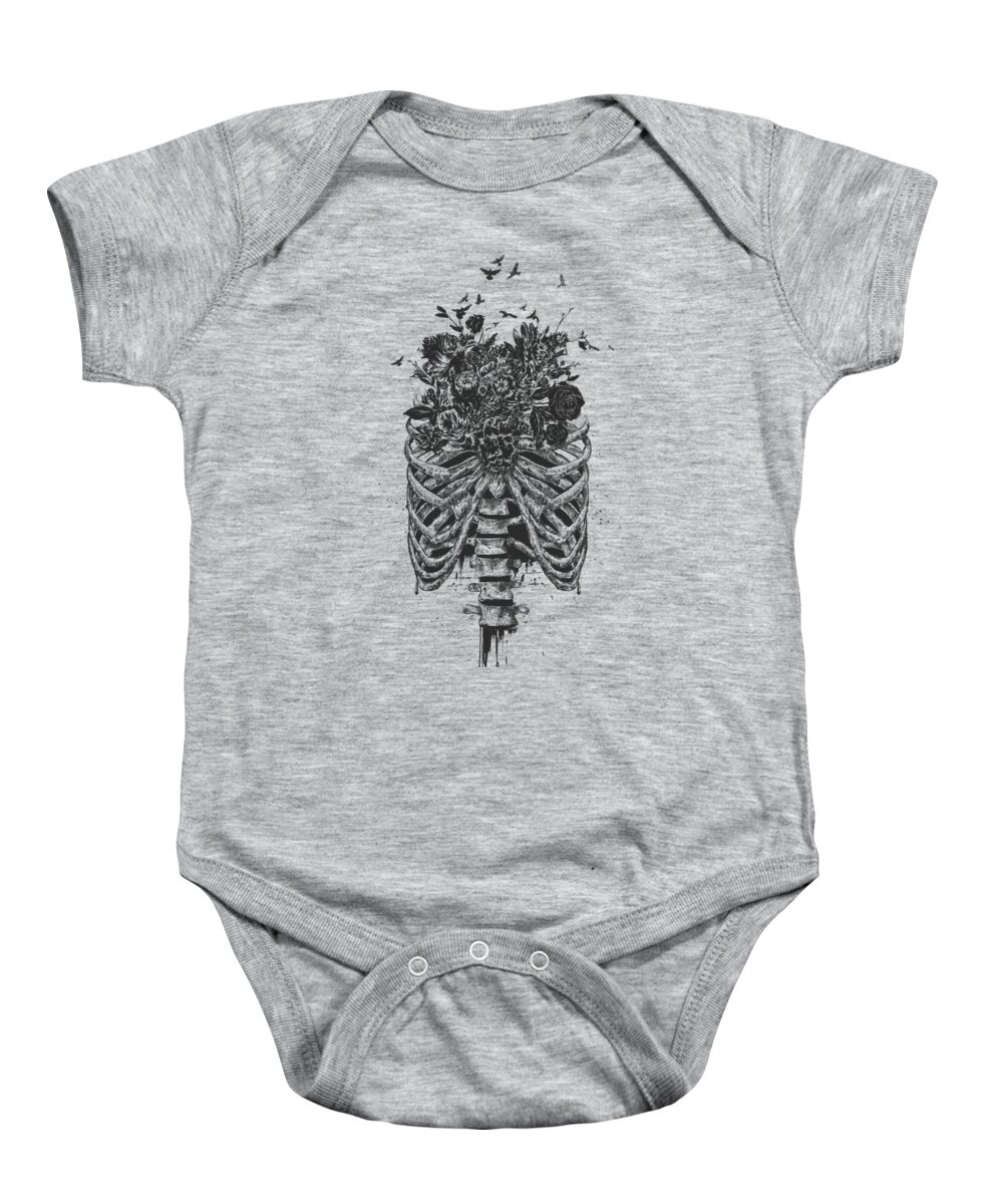 Skeleton Baby Onesie featuring the drawing New life by Balazs Solti
