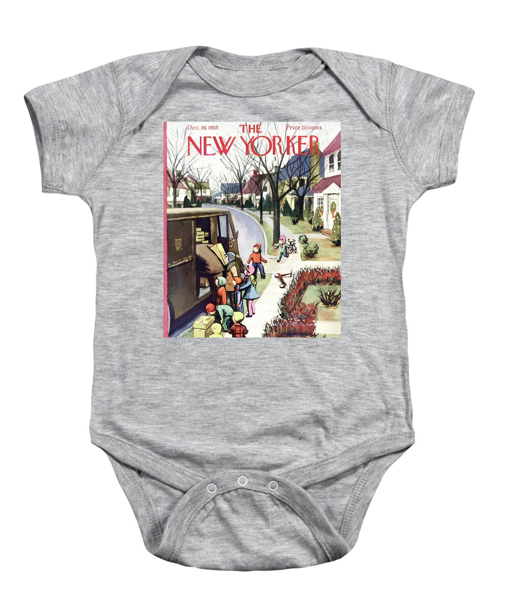 Ups Baby Onesie featuring the painting New Yorker December 19, 1953 by Arthur Getz
