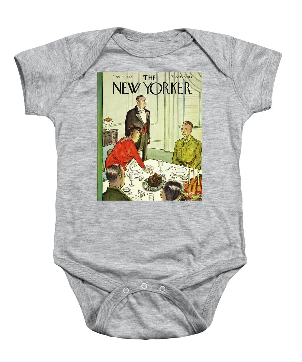 Food Baby Onesie featuring the painting New Yorker November 27, 1943 by Helene E Hokinson