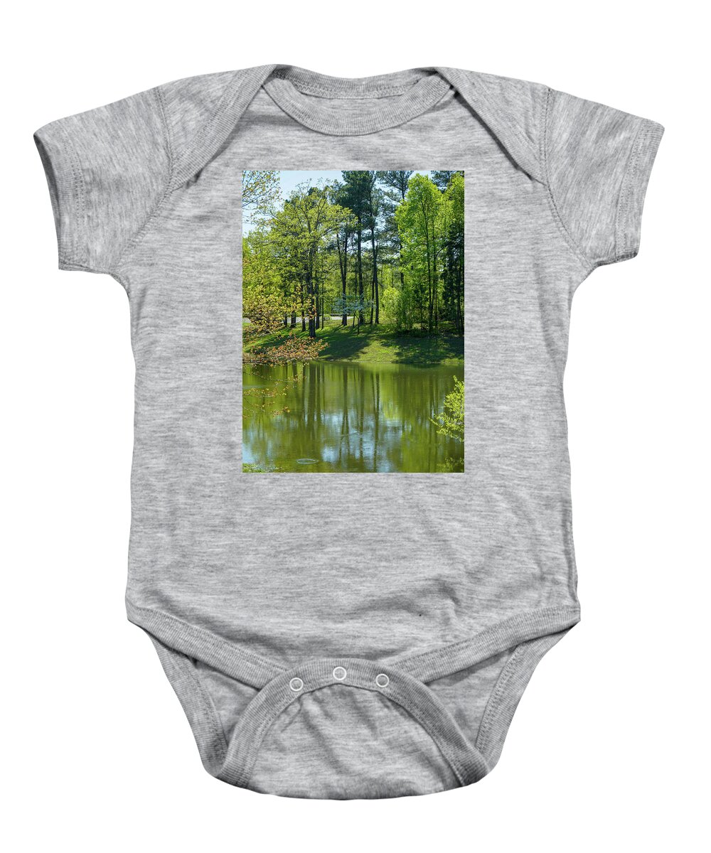 Lake Baby Onesie featuring the photograph On Golden Pond by Susan Rydberg