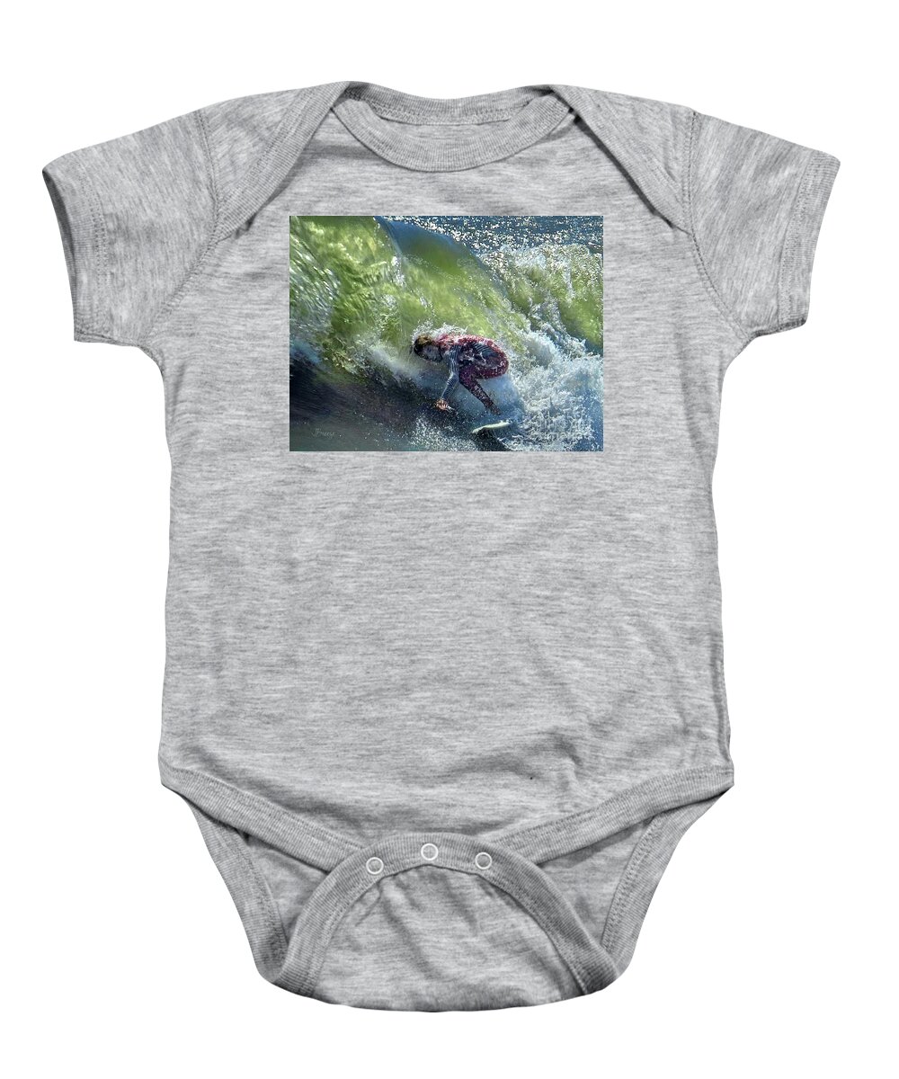 Surfer Baby Onesie featuring the photograph One With the Waves - Seal Beach by Jennie Breeze