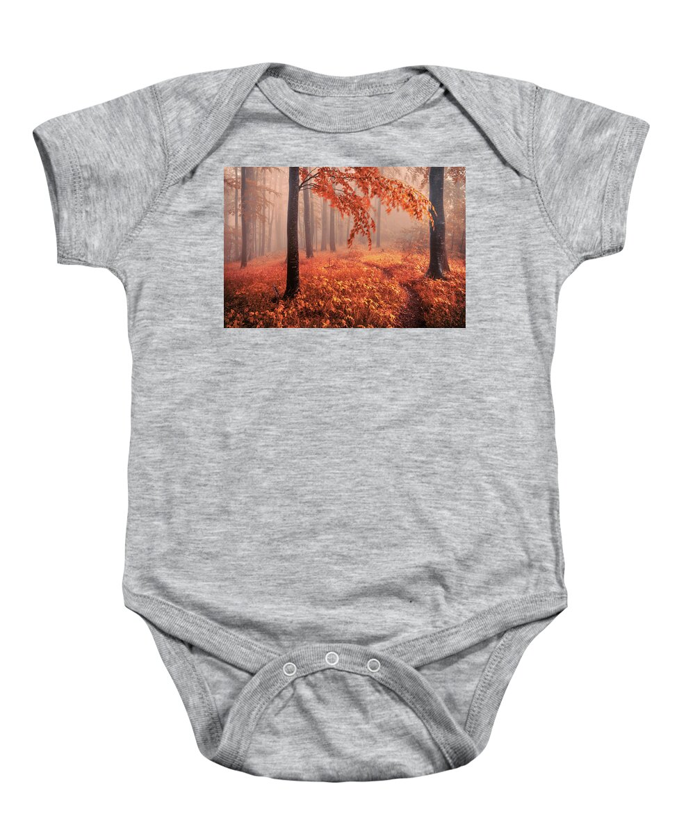 Mountain Baby Onesie featuring the photograph Orange Wood by Evgeni Dinev