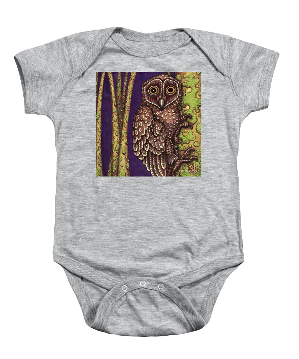 Animal Portrait Baby Onesie featuring the painting Owl by Amy E Fraser