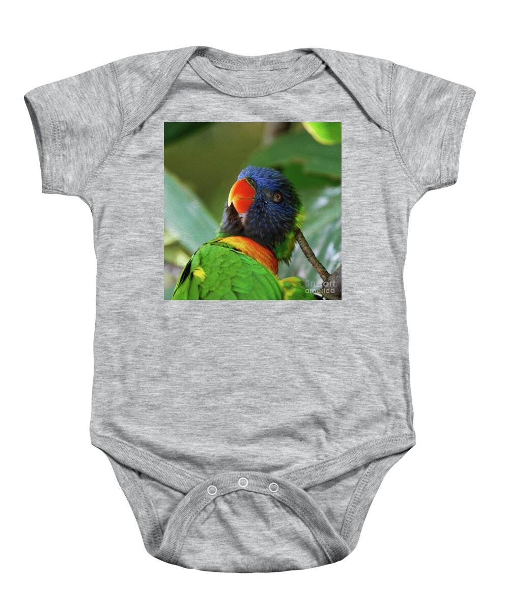 Names Of Birds Baby Onesie featuring the photograph Painted Lorikeet by Skip Willits