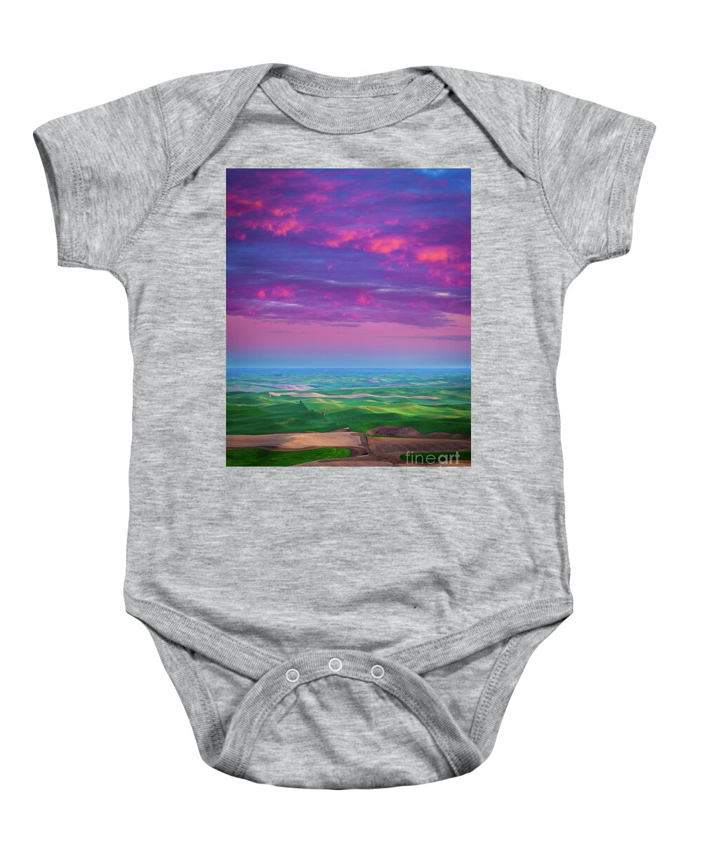 America Baby Onesie featuring the photograph Palouse Fiery Dawn by Inge Johnsson
