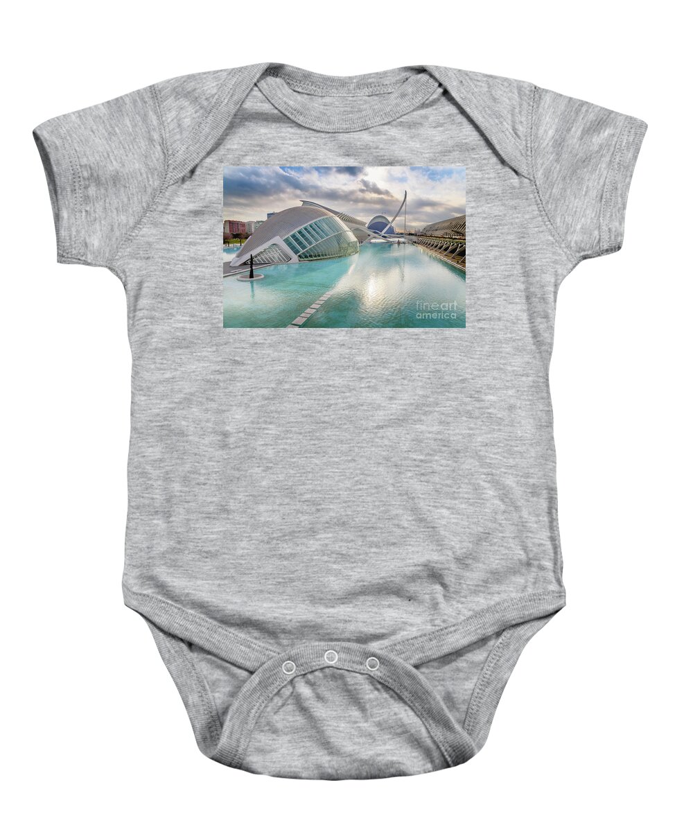 Agora Baby Onesie featuring the photograph Panoramic cinema in the city of sciences of Valencia, Spain, vis by Joaquin Corbalan