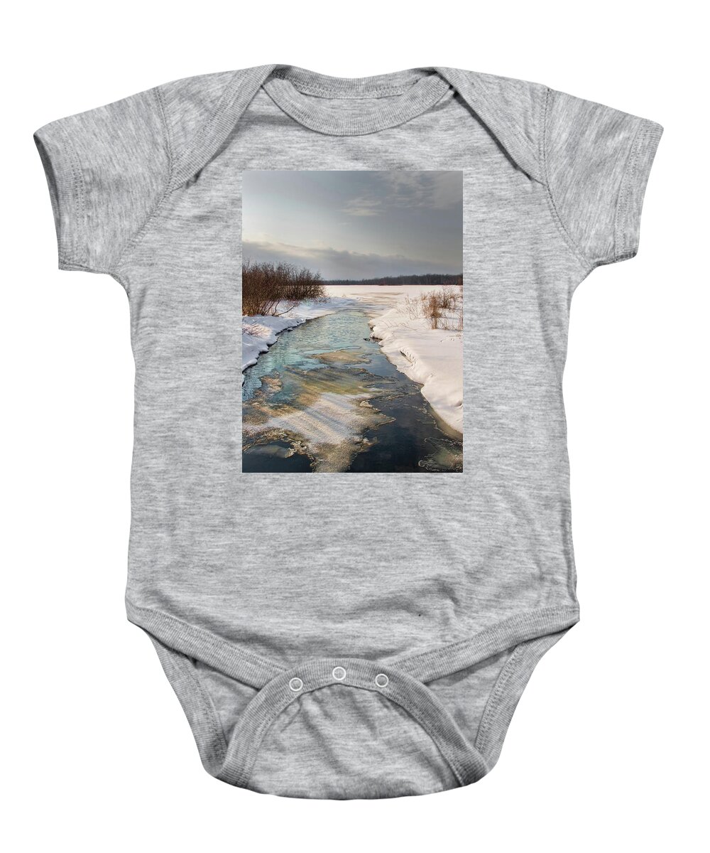 Michigan Baby Onesie featuring the photograph Peaceful Thaw by Karen Varnas