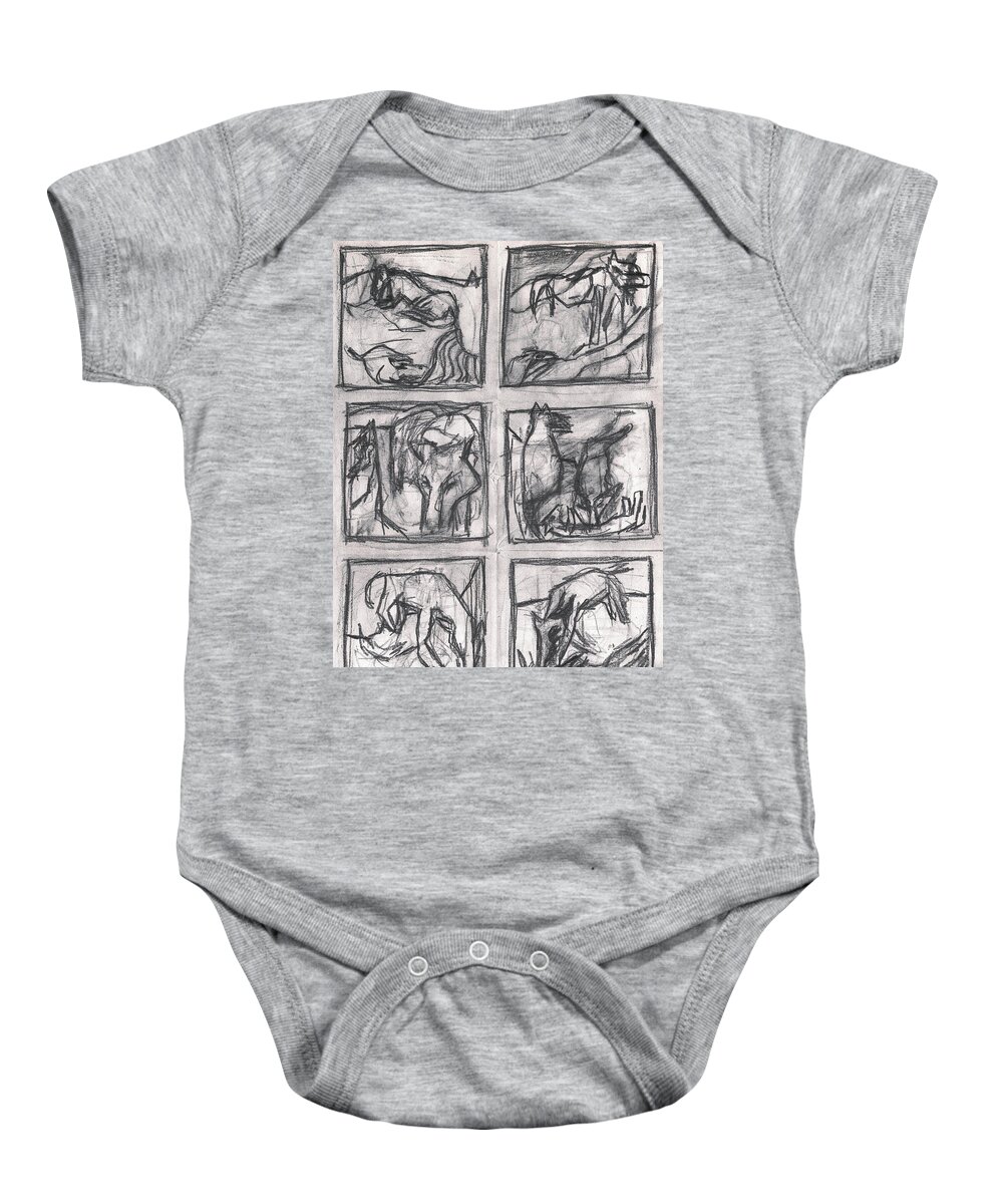 Canine Baby Onesie featuring the drawing Pencil Squares Canine by Edgeworth Johnstone