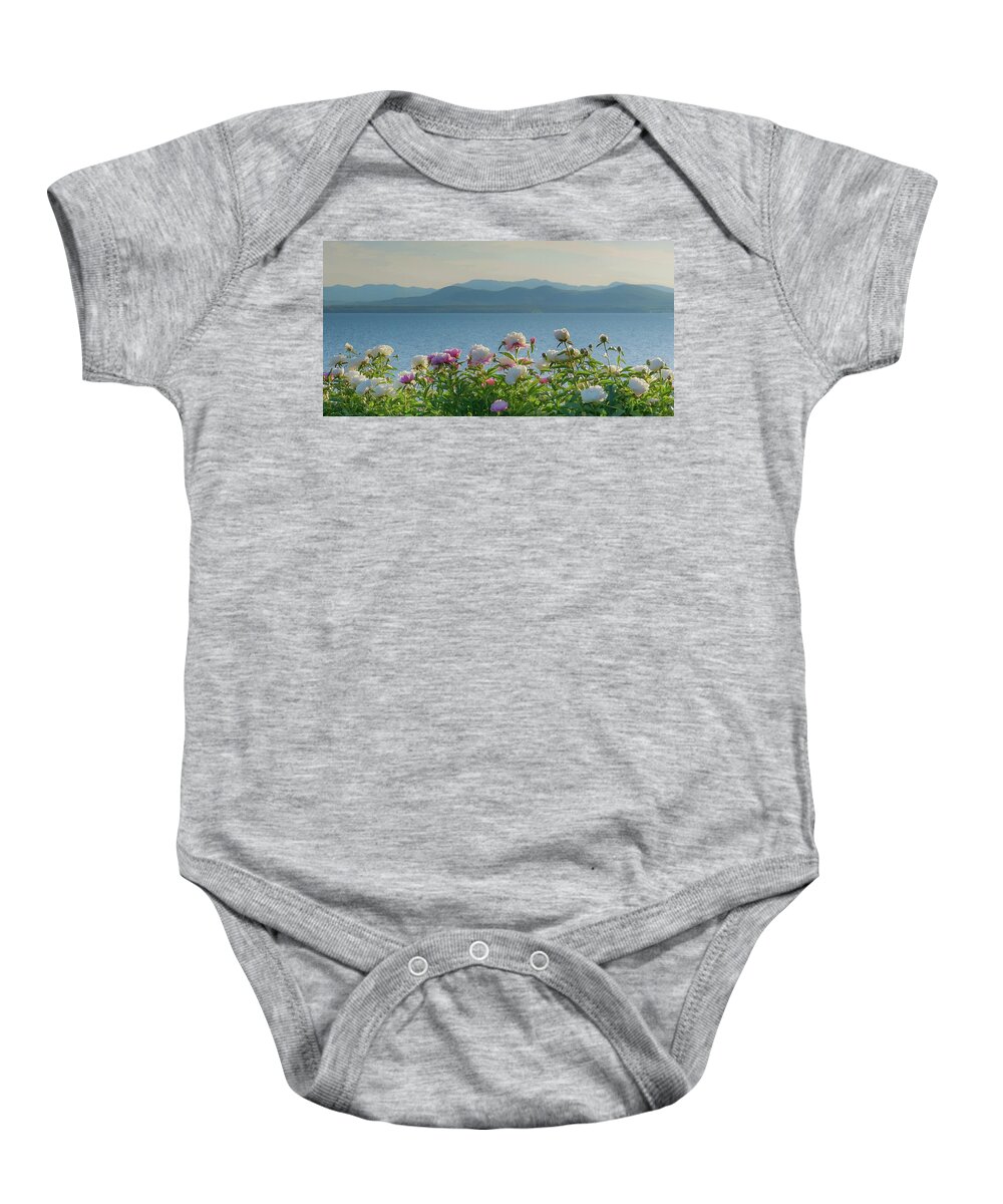 Peonies Baby Onesie featuring the photograph Peonies by Ann Moore