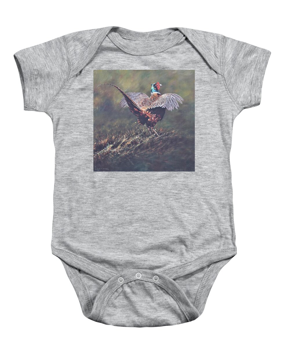 Wildlife Paintings Baby Onesie featuring the painting Pheasant Displaying by Alan M Hunt