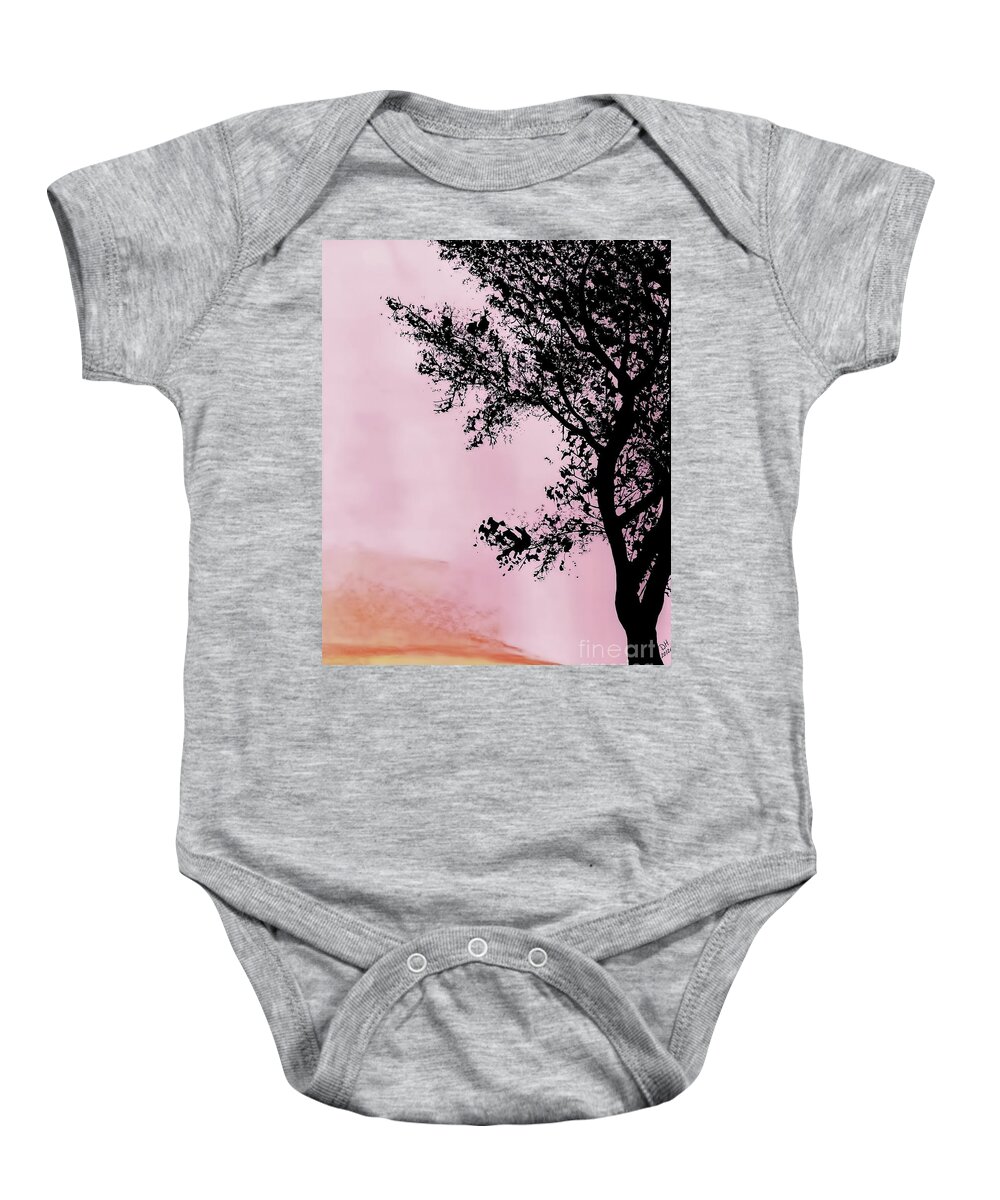 Sunset Baby Onesie featuring the drawing Pink - Silhouette - Sunset by D Hackett