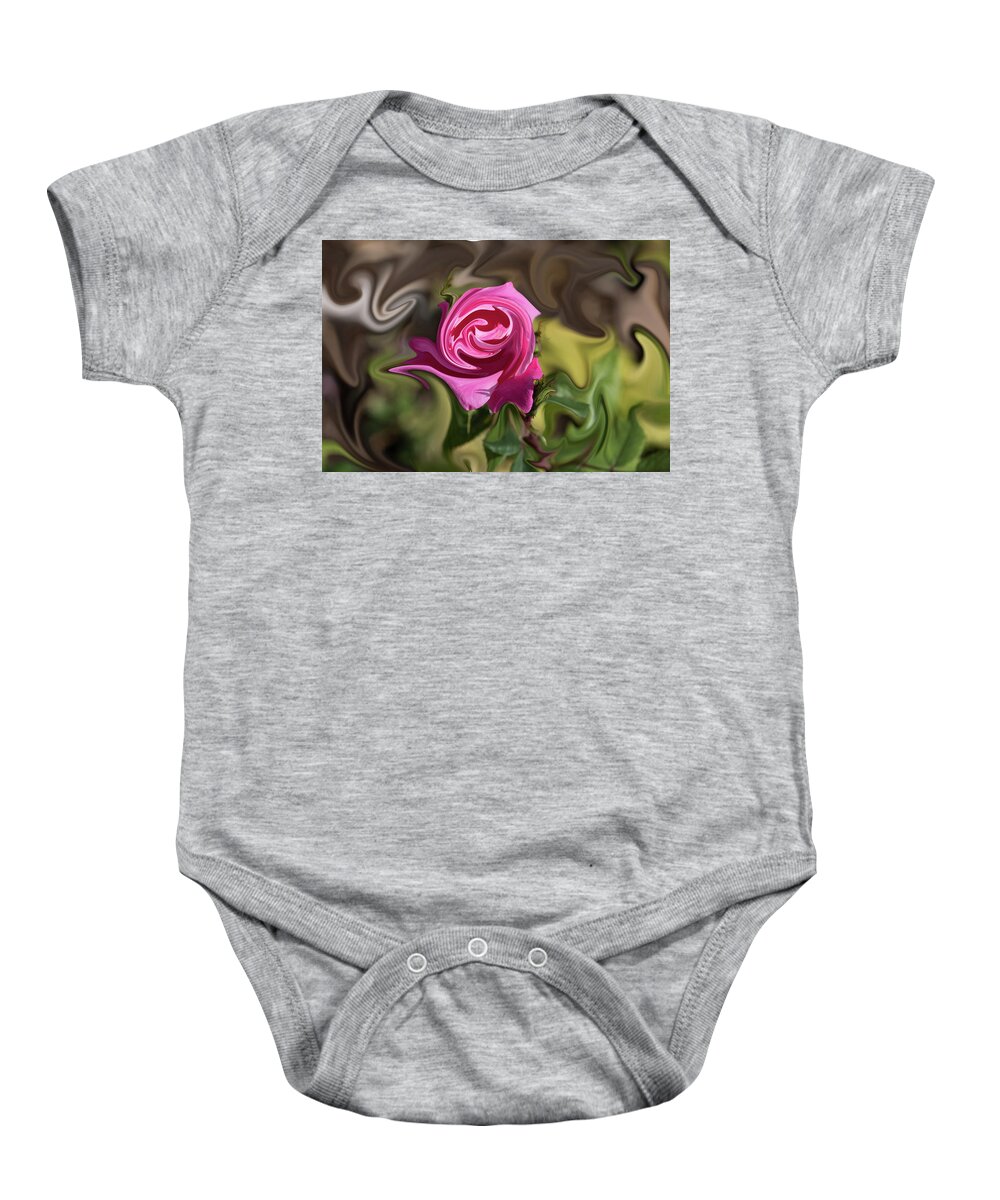 Rose Baby Onesie featuring the photograph Pink Warped Rose by Jennifer Grossnickle