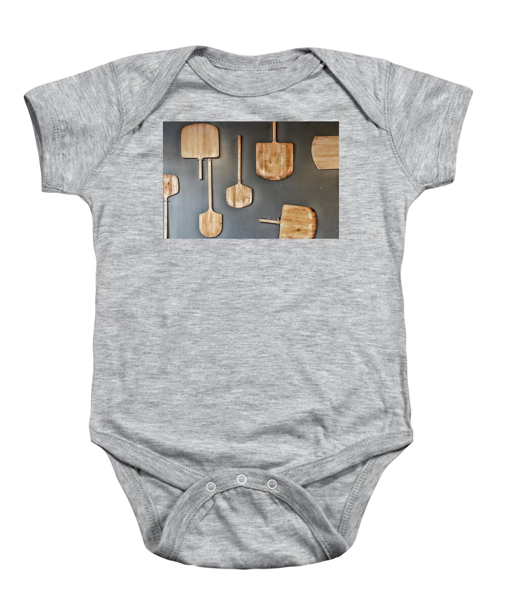 Pizza Paddles Baby Onesie featuring the photograph Pizza Paddles by Sharon Popek