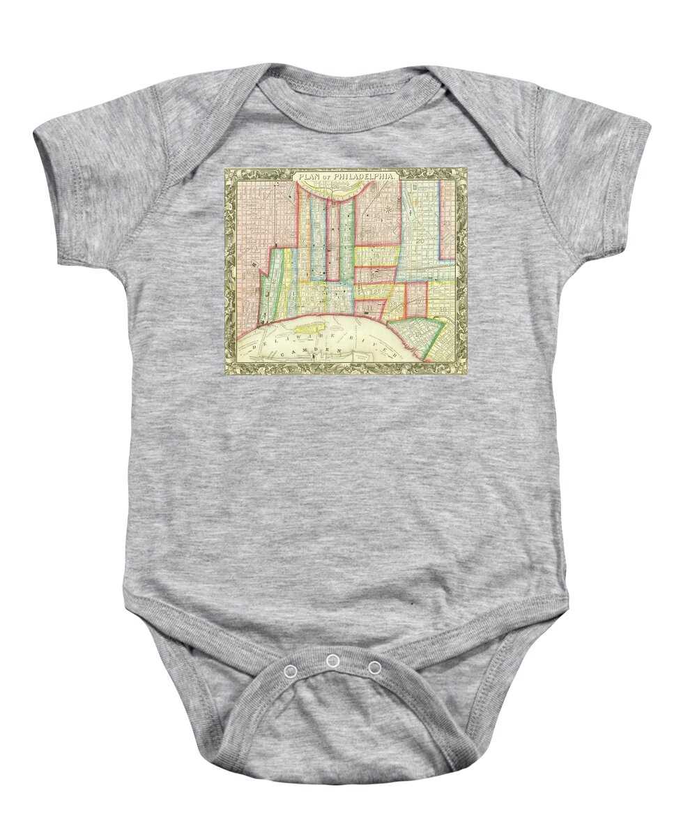 Map Baby Onesie featuring the mixed media Plan of Philadelphia, 1860 by Augustus Mitchell