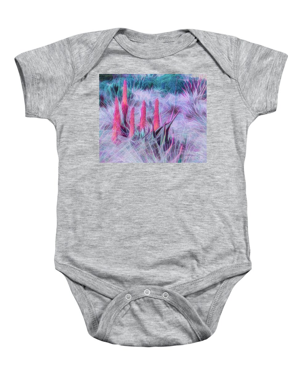 Art Baby Onesie featuring the photograph Poker Plants in Pinks and Blues by Roslyn Wilkins