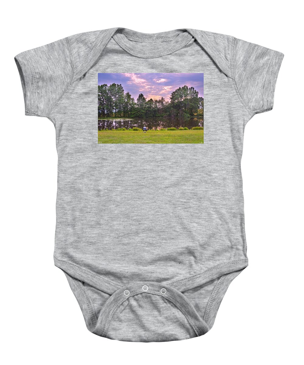 Pond Fishing Baby Onesie featuring the photograph Pond Fishing by Lisa Wooten