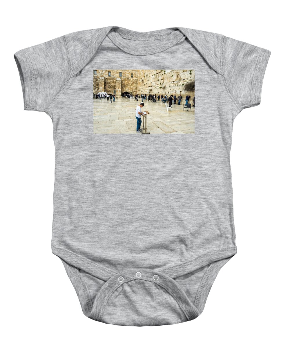 Western Wall Baby Onesie featuring the photograph Praying at the Western Wall by Roberta Kayne