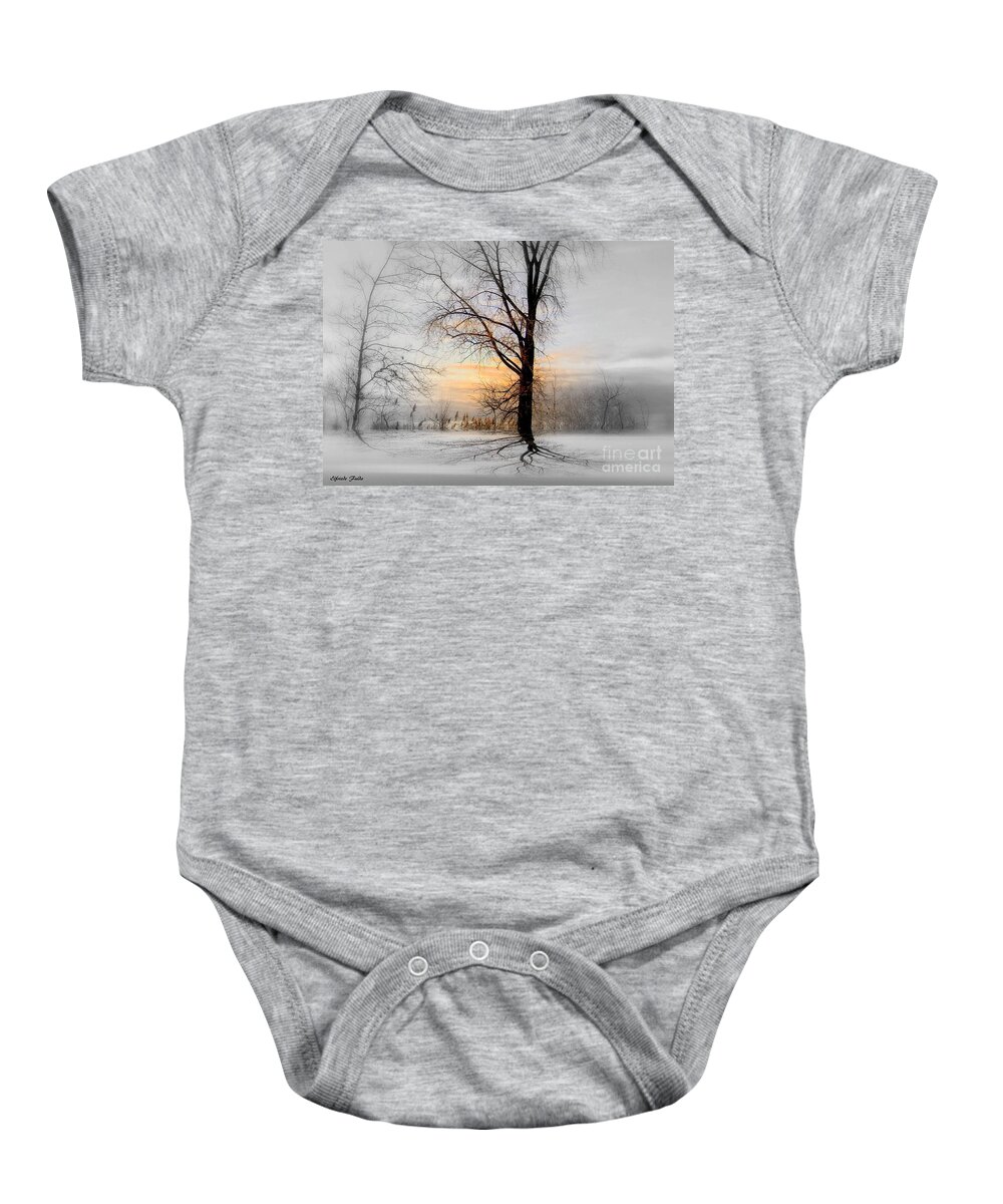 Trees Baby Onesie featuring the mixed media Quietude by Elfriede Fulda