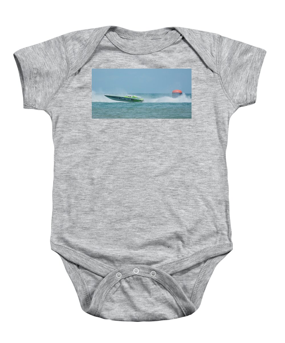 Superboat Baby Onesie featuring the photograph Racing Powerboat Fastboys by Bradford Martin