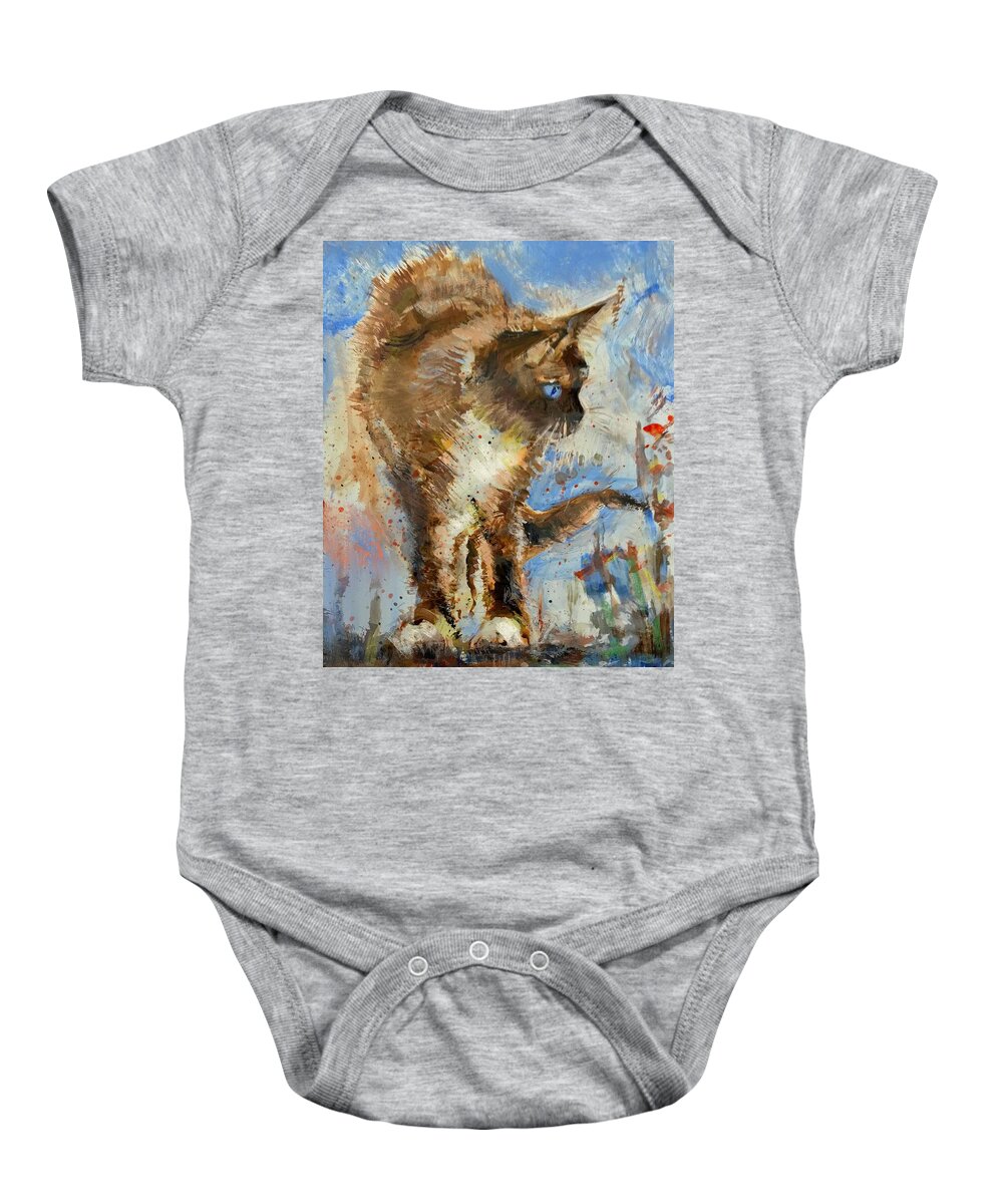 Painting Baby Onesie featuring the mixed media Ragdoll kitten cat by Mark Tonelli