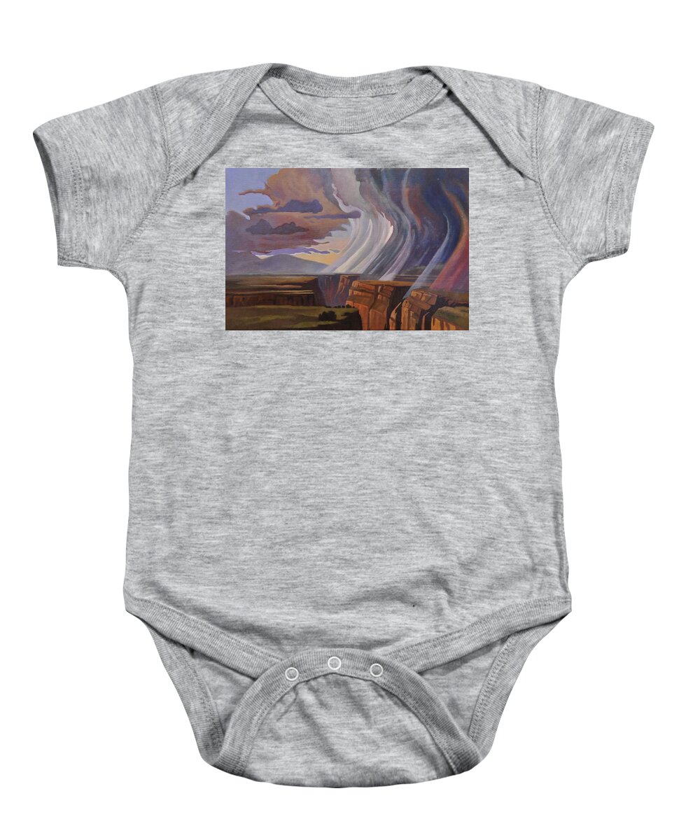 Taos Baby Onesie featuring the painting Rainbow of Rain by Art West