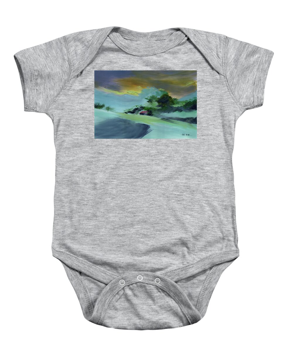 Nature Baby Onesie featuring the painting Red House New by Anil Nene