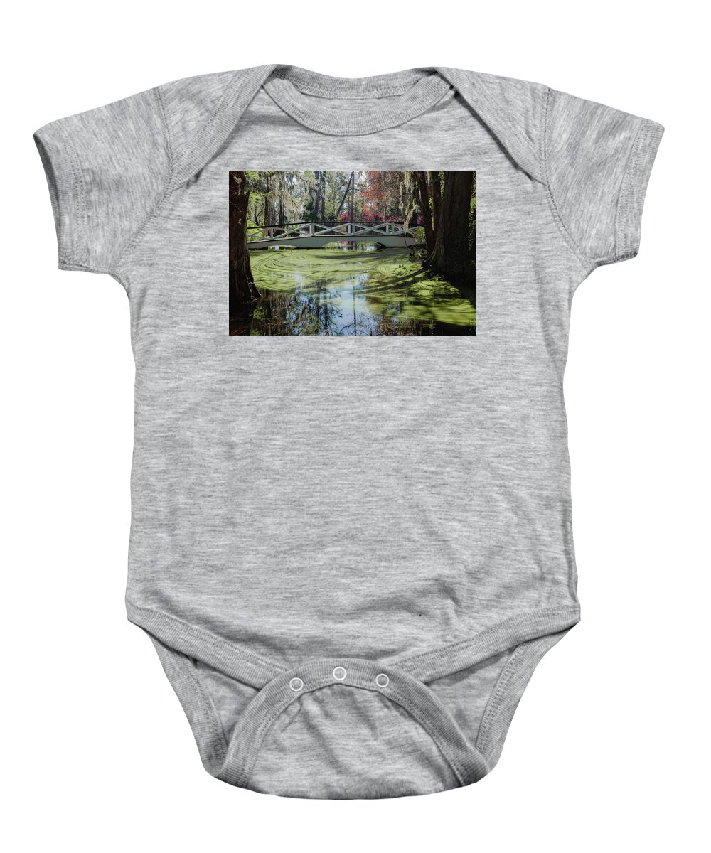 Bridge Baby Onesie featuring the photograph Reflections in the garden by Iris Greenwell