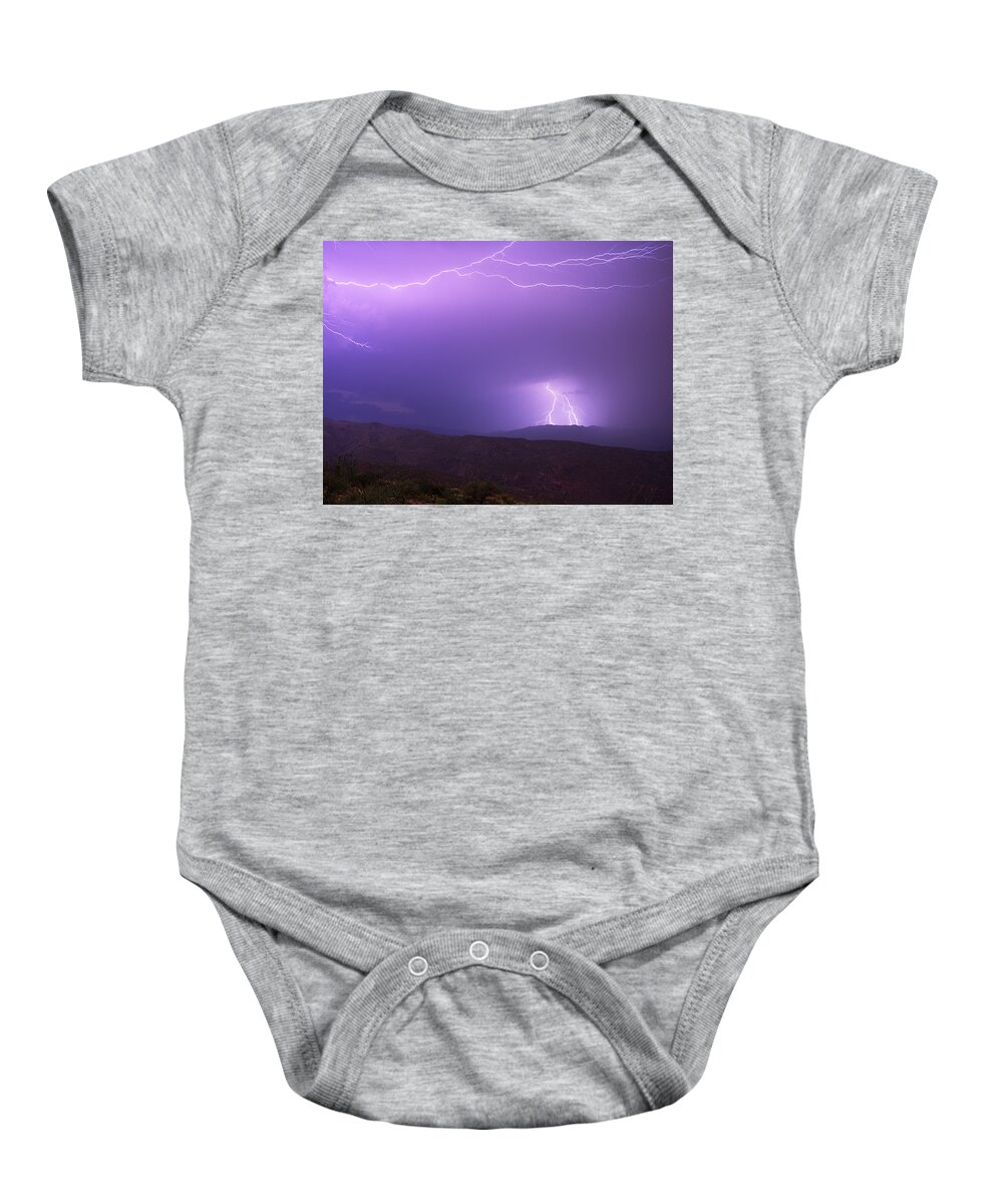 Lightning Baby Onesie featuring the photograph Rincon Mountains Lightning Storm by Chance Kafka