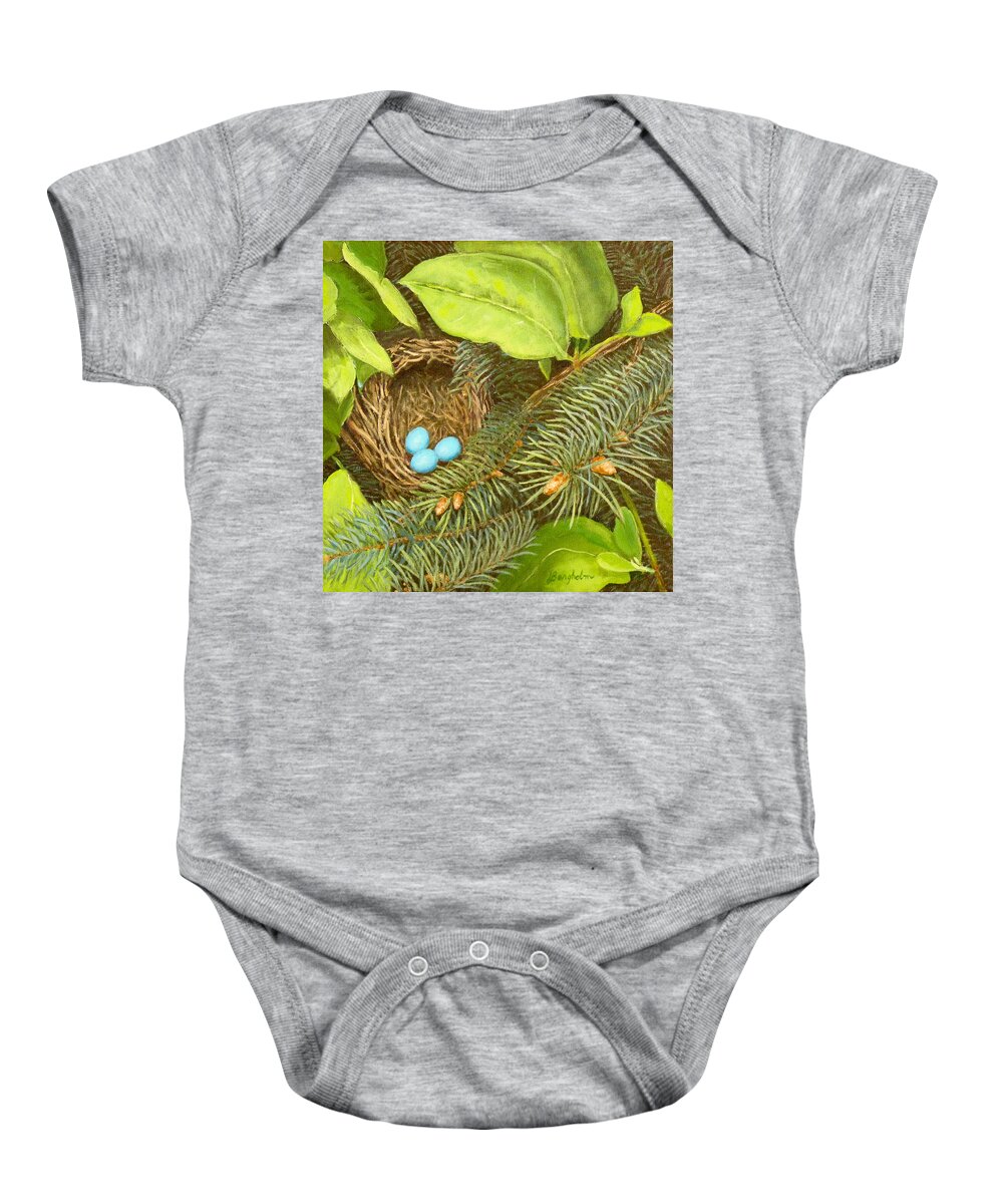 Bird Baby Onesie featuring the painting Robin's Nest by Joe Bergholm