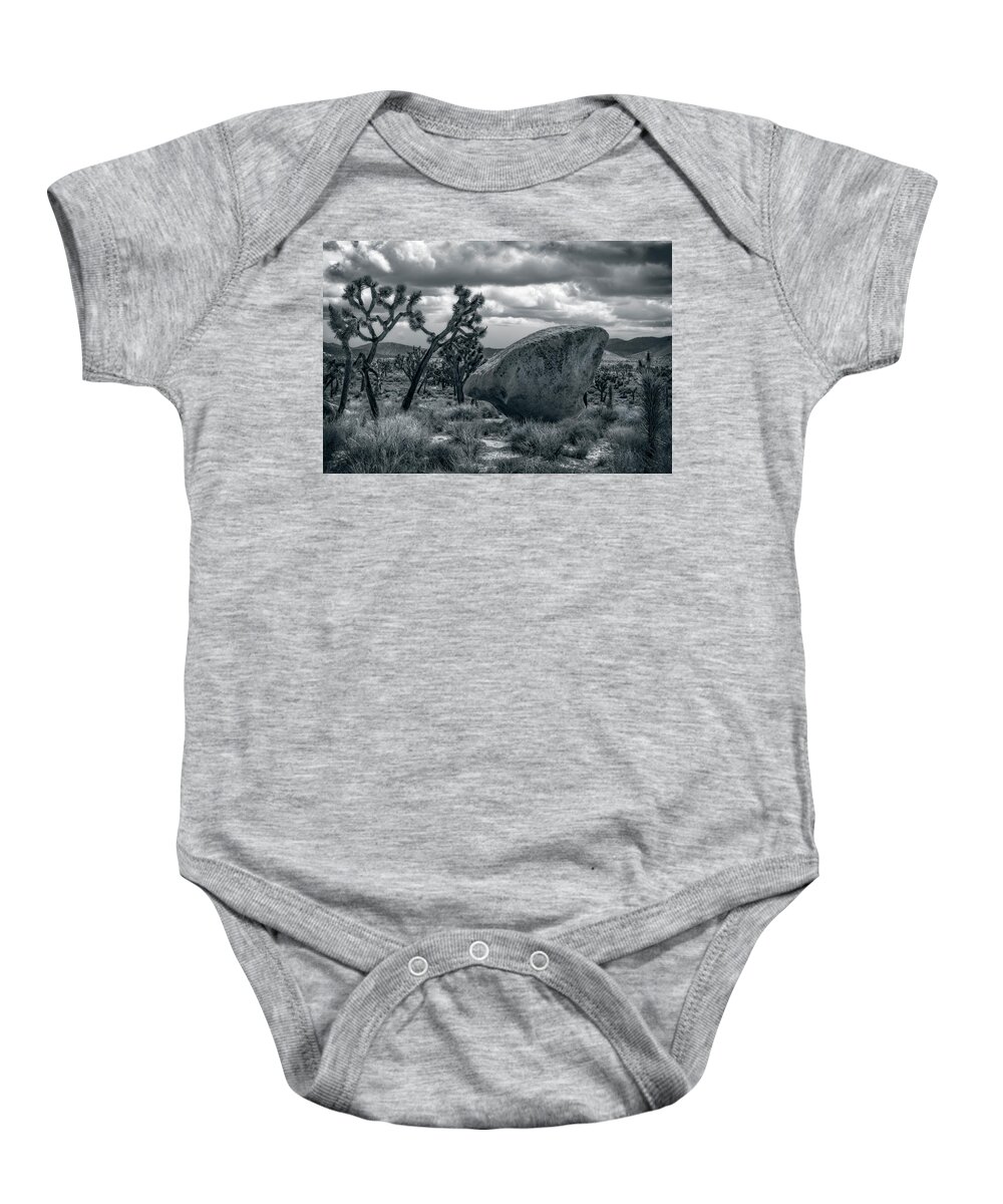 Joshua Tree National Park Baby Onesie featuring the photograph Rock from the Sky? by Sandra Selle Rodriguez