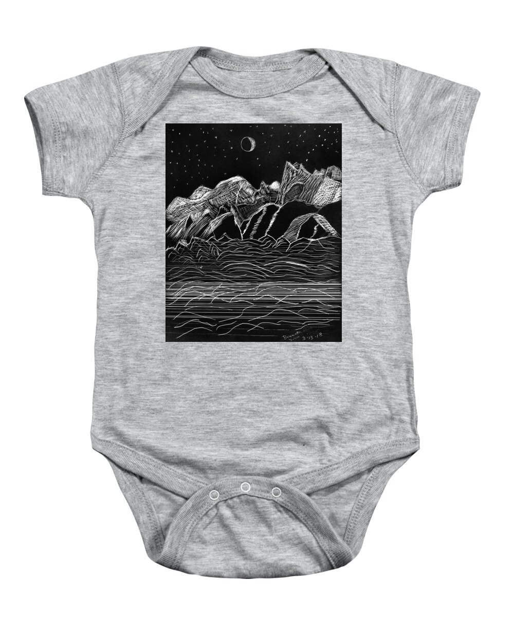 Rocky Mountains Baby Onesie featuring the drawing Rocky Mountain High by Branwen Drew