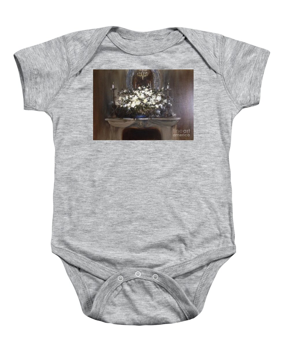 Romantic Baby Onesie featuring the painting Romantic Mantlepeace by Lizzy Forrester