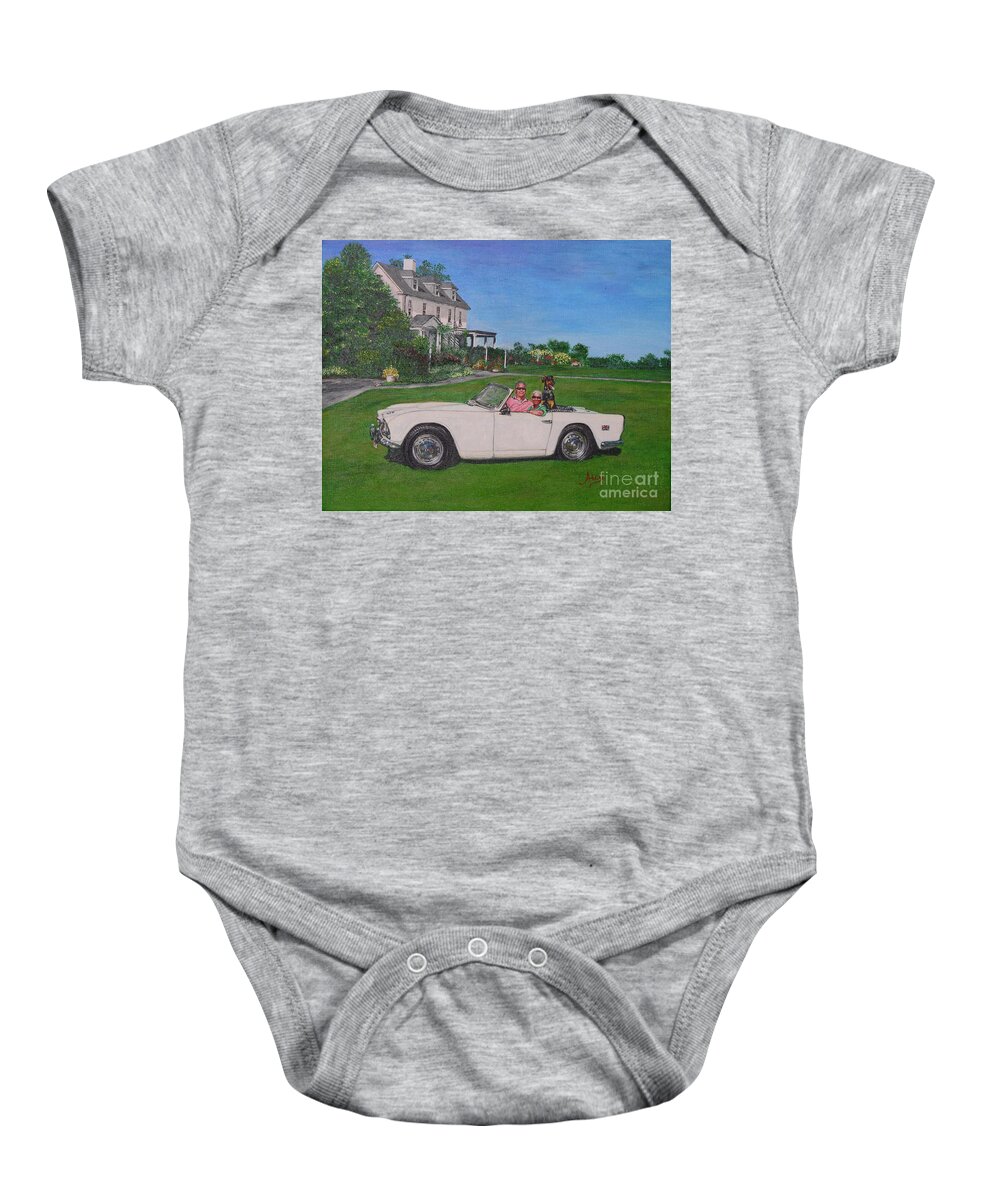 Painting Baby Onesie featuring the painting Ruff Ride by Aicy Karbstein