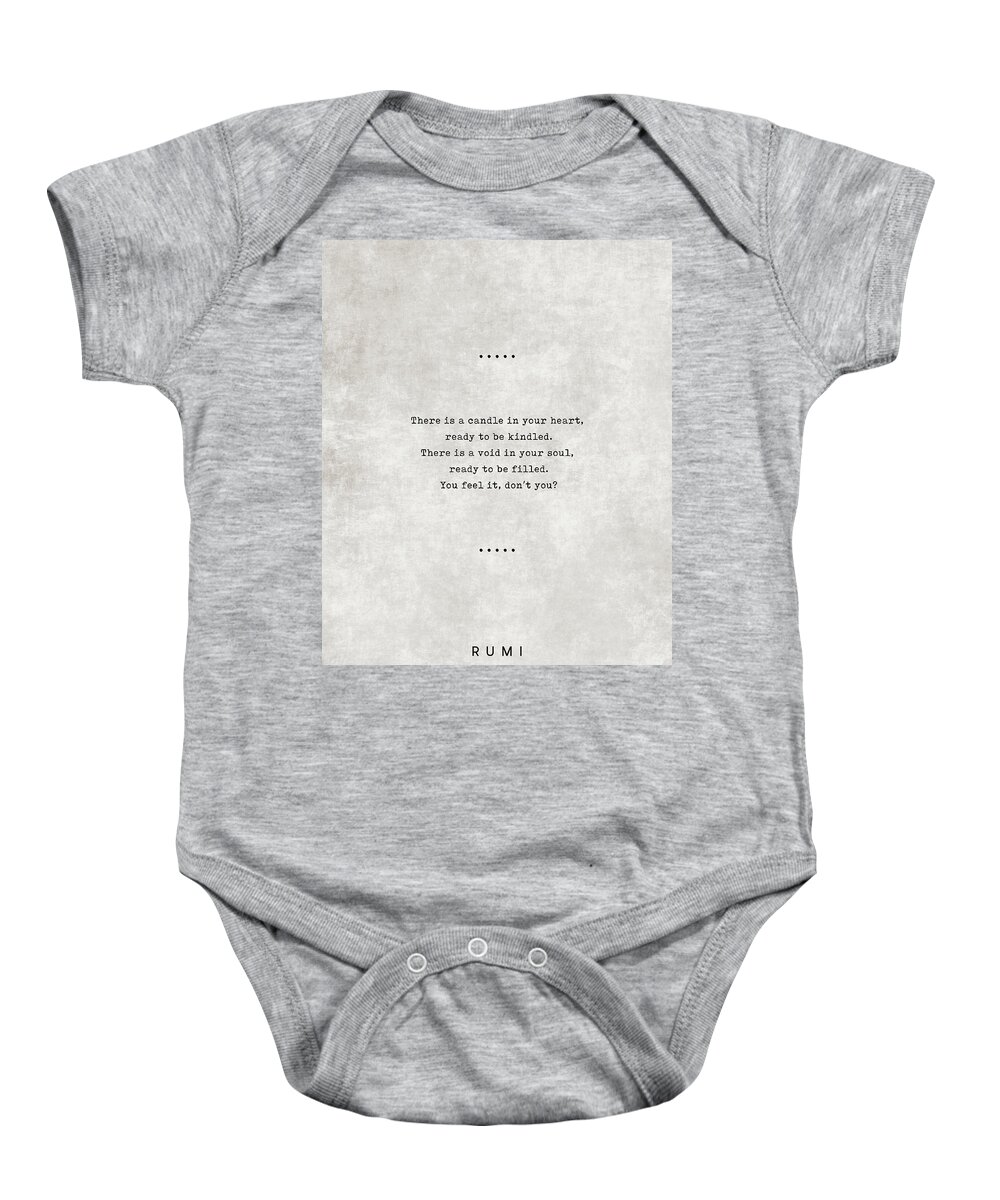 Rumi Baby Onesie featuring the mixed media Rumi Quotes 11 - Literary Quotes - Typewriter Quotes - Rumi Poster - Sufi Quotes - Heart and Soul by Studio Grafiikka