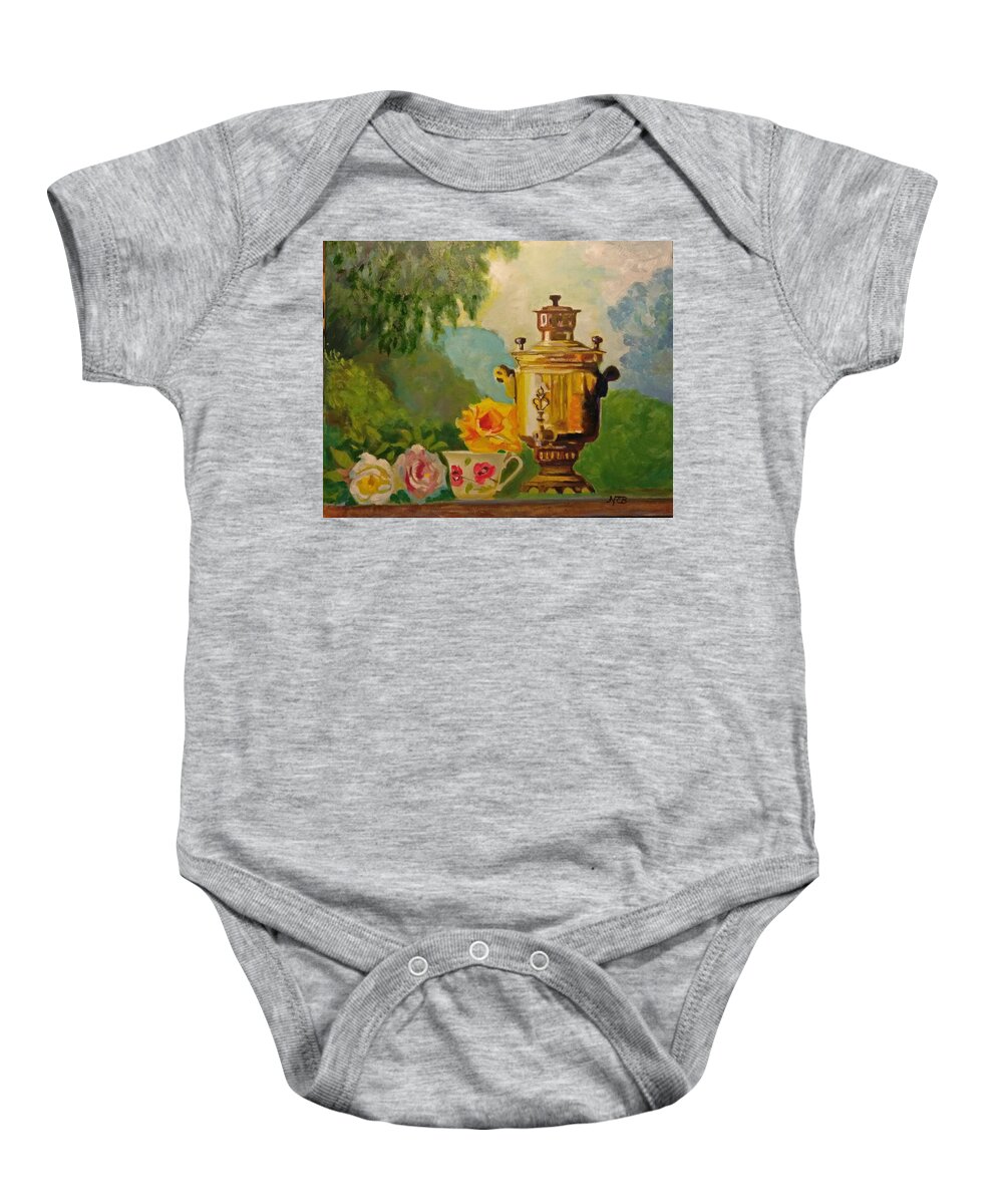 Tea Pot Baby Onesie featuring the painting Samovar by Nicolas Bouteneff