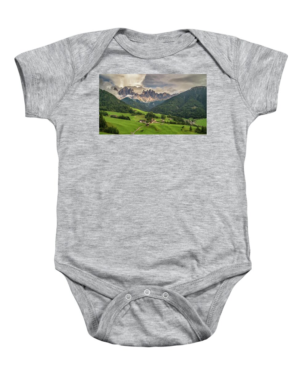 Alpine Baby Onesie featuring the photograph Santa Maddalena by James Billings