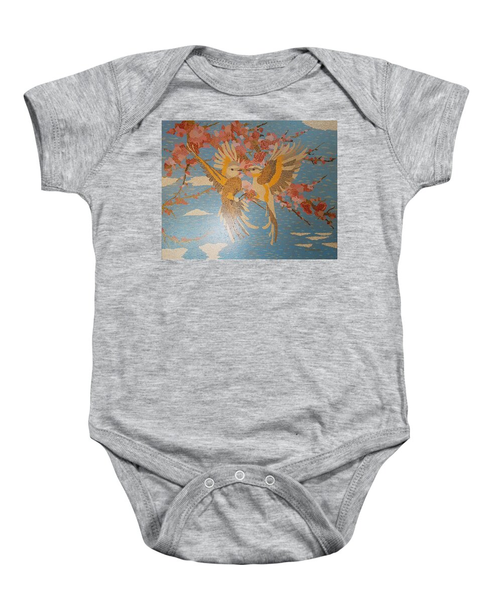 Scissortail Baby Onesie featuring the painting Scissortails in Cherry Blossoms by DLWhitson