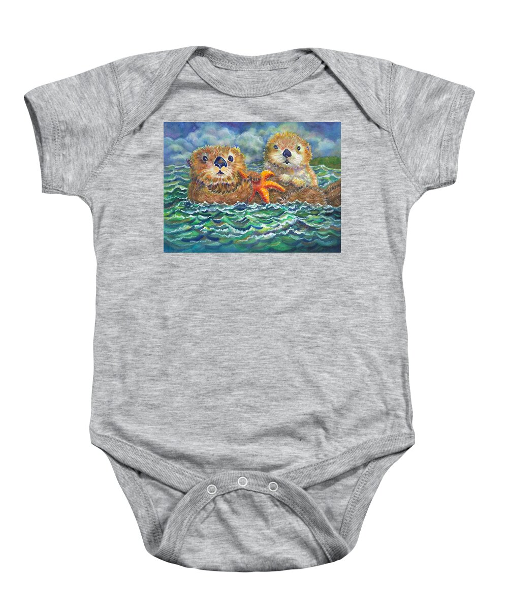 Sea Otters Baby Onesie featuring the painting Sea Otters by Ann Nicholson