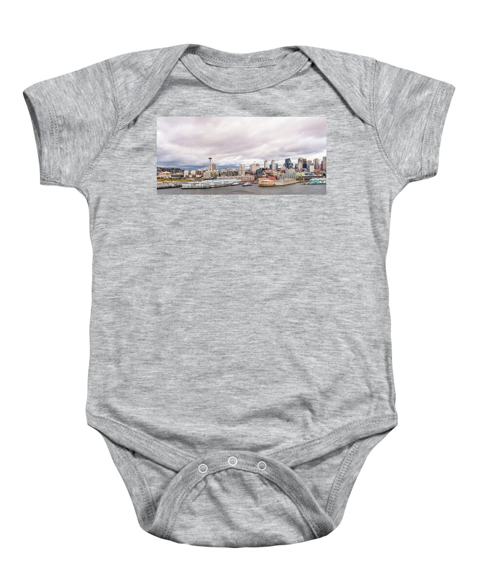 Wall Art Baby Onesie featuring the photograph Seatle docks by Charles McCleanon