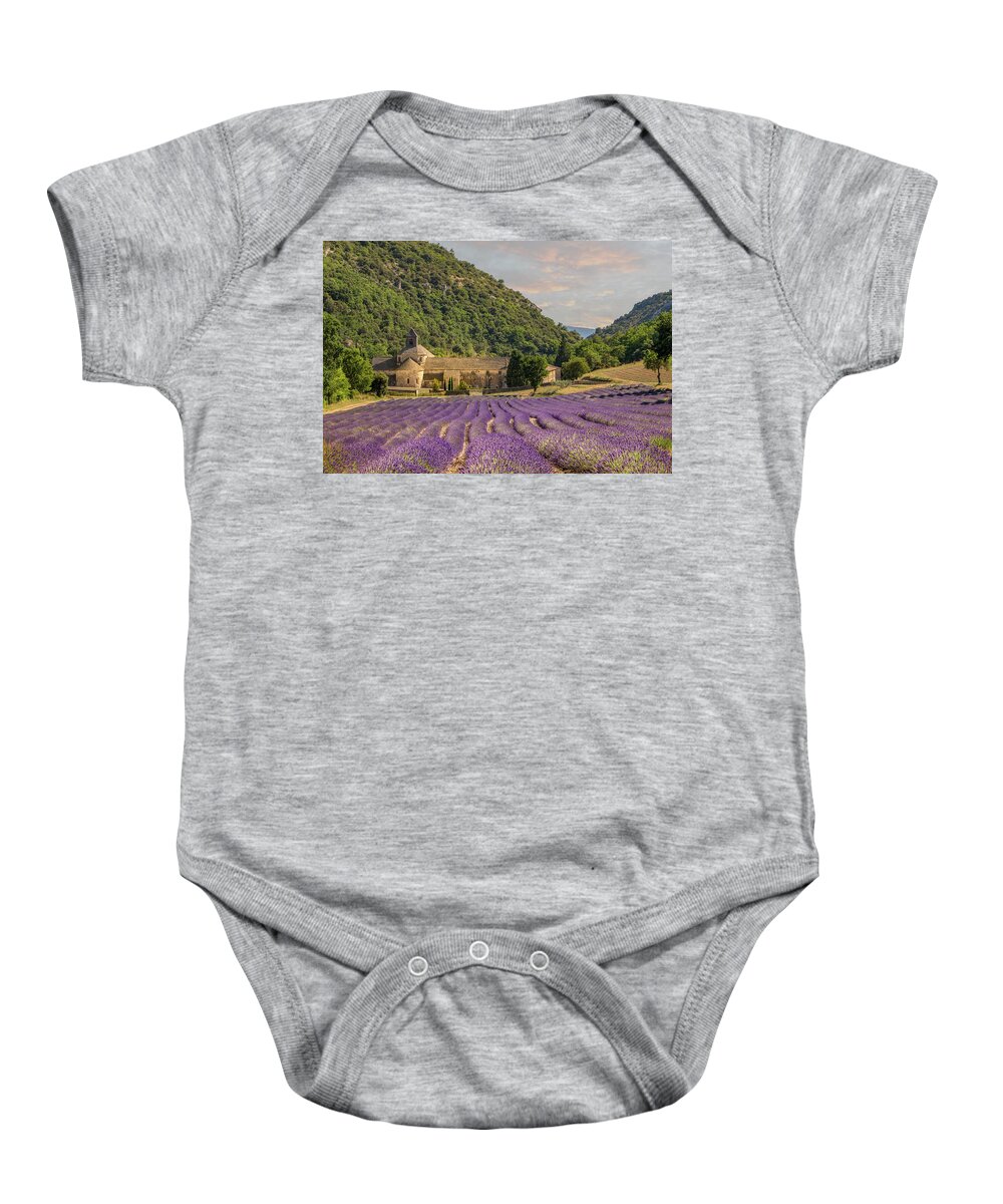 Senanque Abbey Baby Onesie featuring the photograph Senanque Abbey, Provence by Rob Hemphill