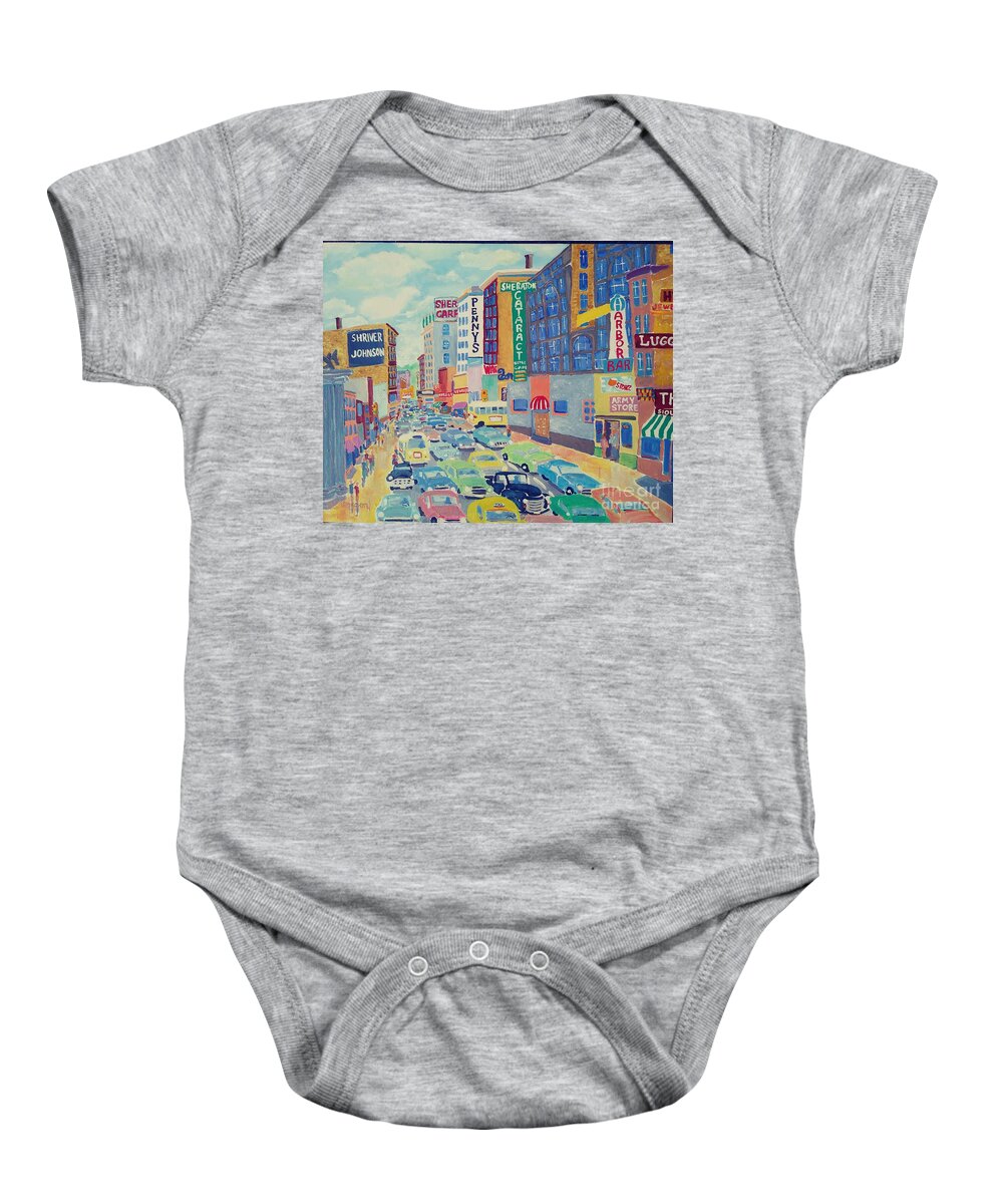Cars Baby Onesie featuring the painting Sioux Falls 1958 by Rodger Ellingson
