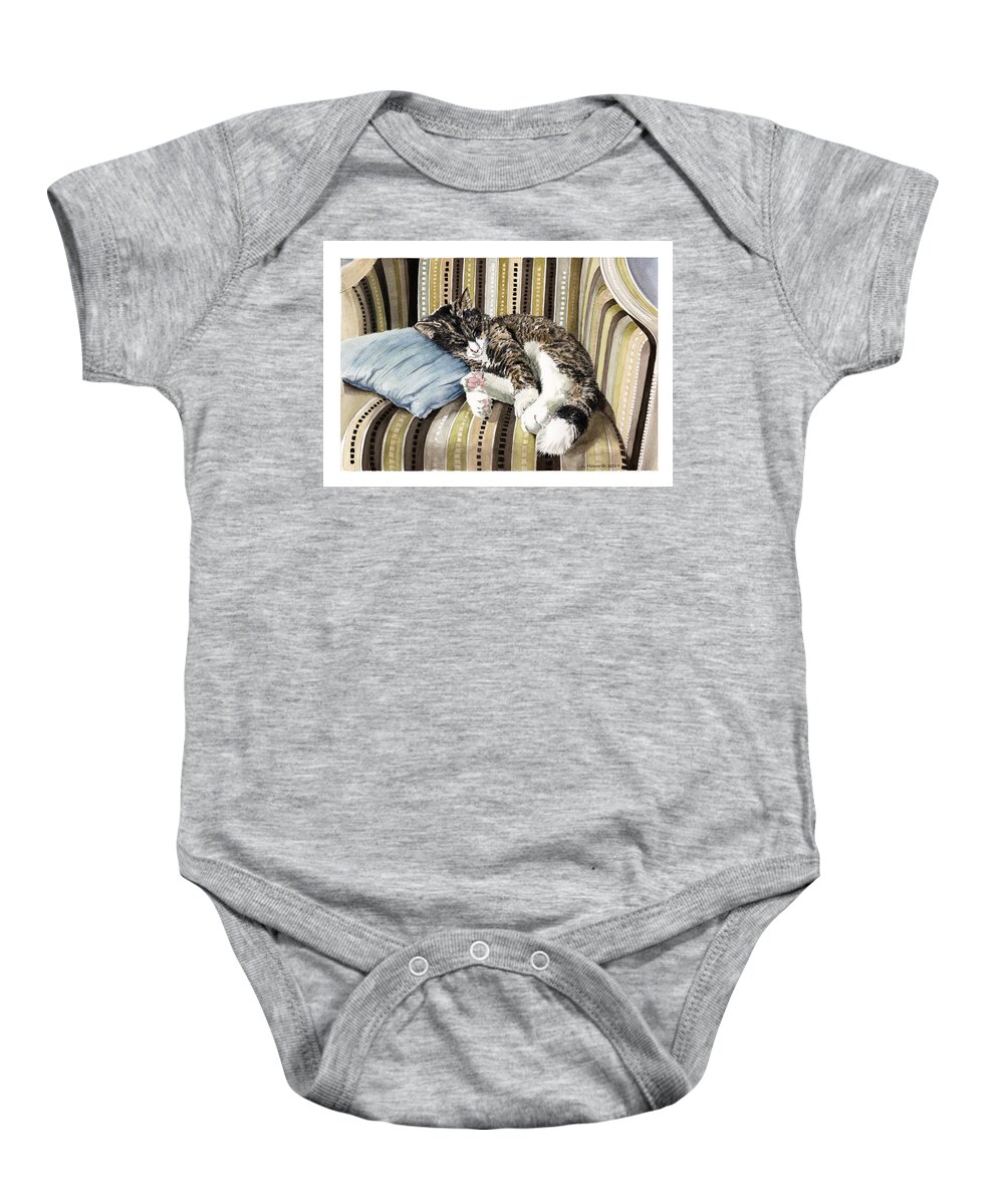Cat Baby Onesie featuring the painting Slumber Party by Louise Howarth