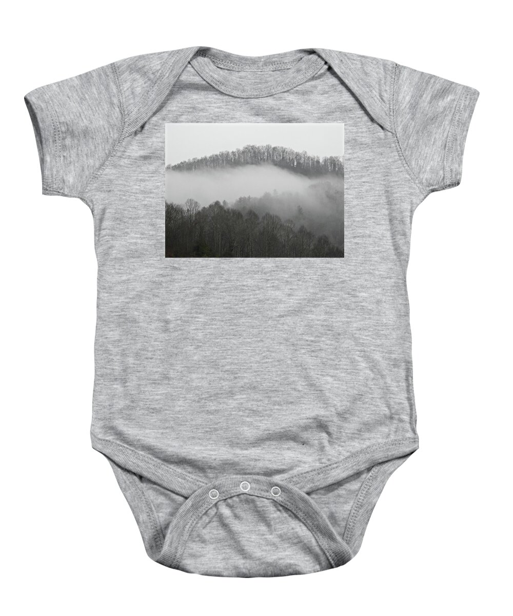 Smoky Baby Onesie featuring the photograph Smoky Mountains by Kathy Chism