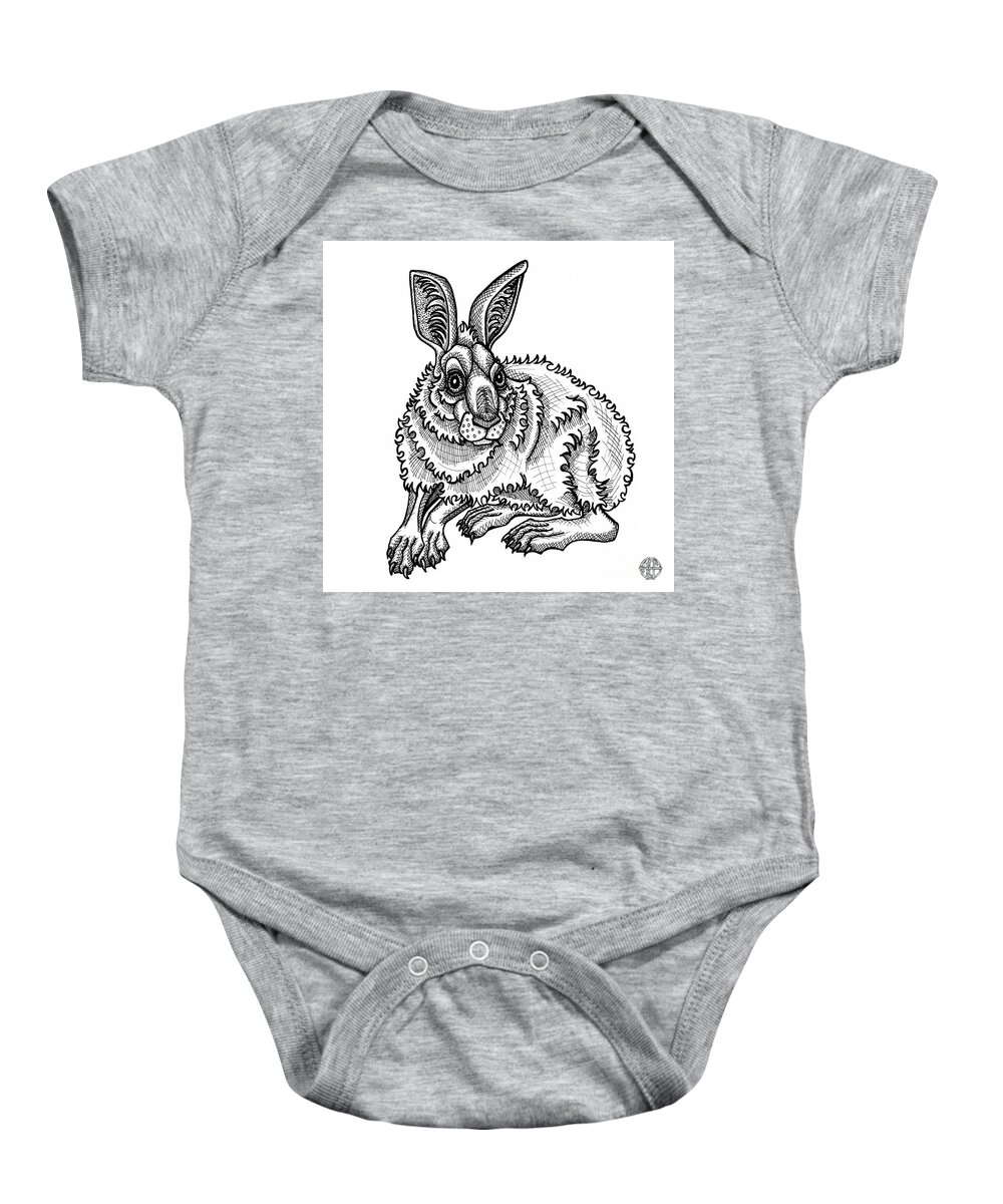 Animal Portrait Baby Onesie featuring the drawing Snowshoe Hare by Amy E Fraser
