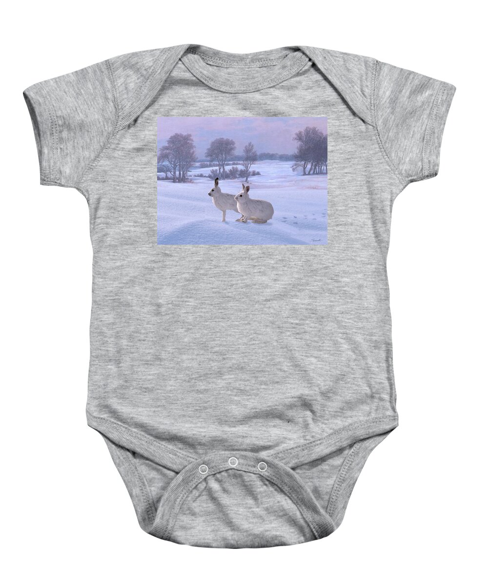 Hare Baby Onesie featuring the digital art Snowshoe Hares by M Spadecaller